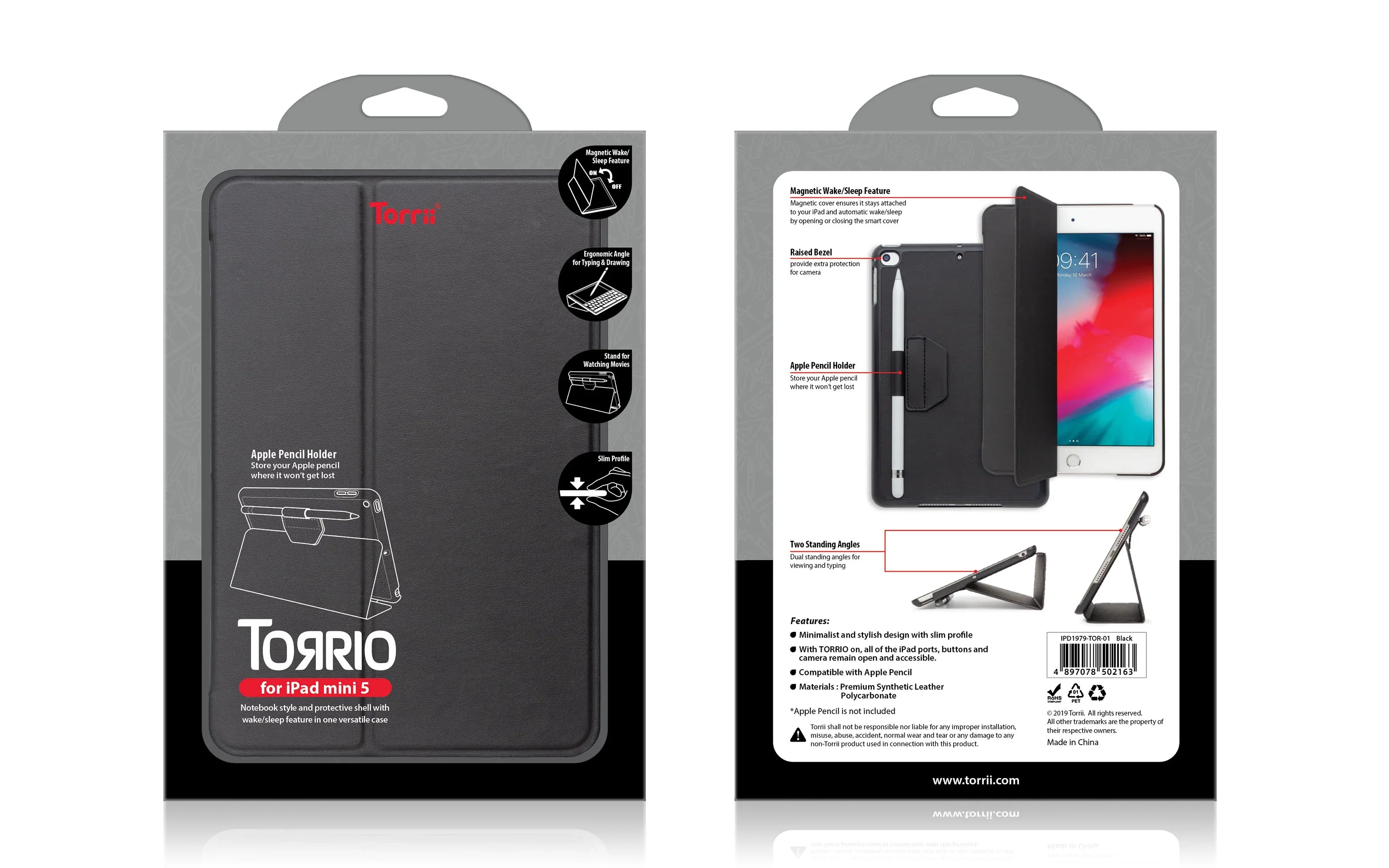 Torrii Torrio Wallet For iPad Mini 5 2019 With Apple Pencil Holder - Black - Tashqila Torrii Torrio Wallet For iPad Mini 5 2019 With Apple Pencil Holder - Black - Tashqila
